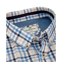 Blue/Corn Hoggs of Fife Mens Aberdour Short Sleeve Shirt Collar