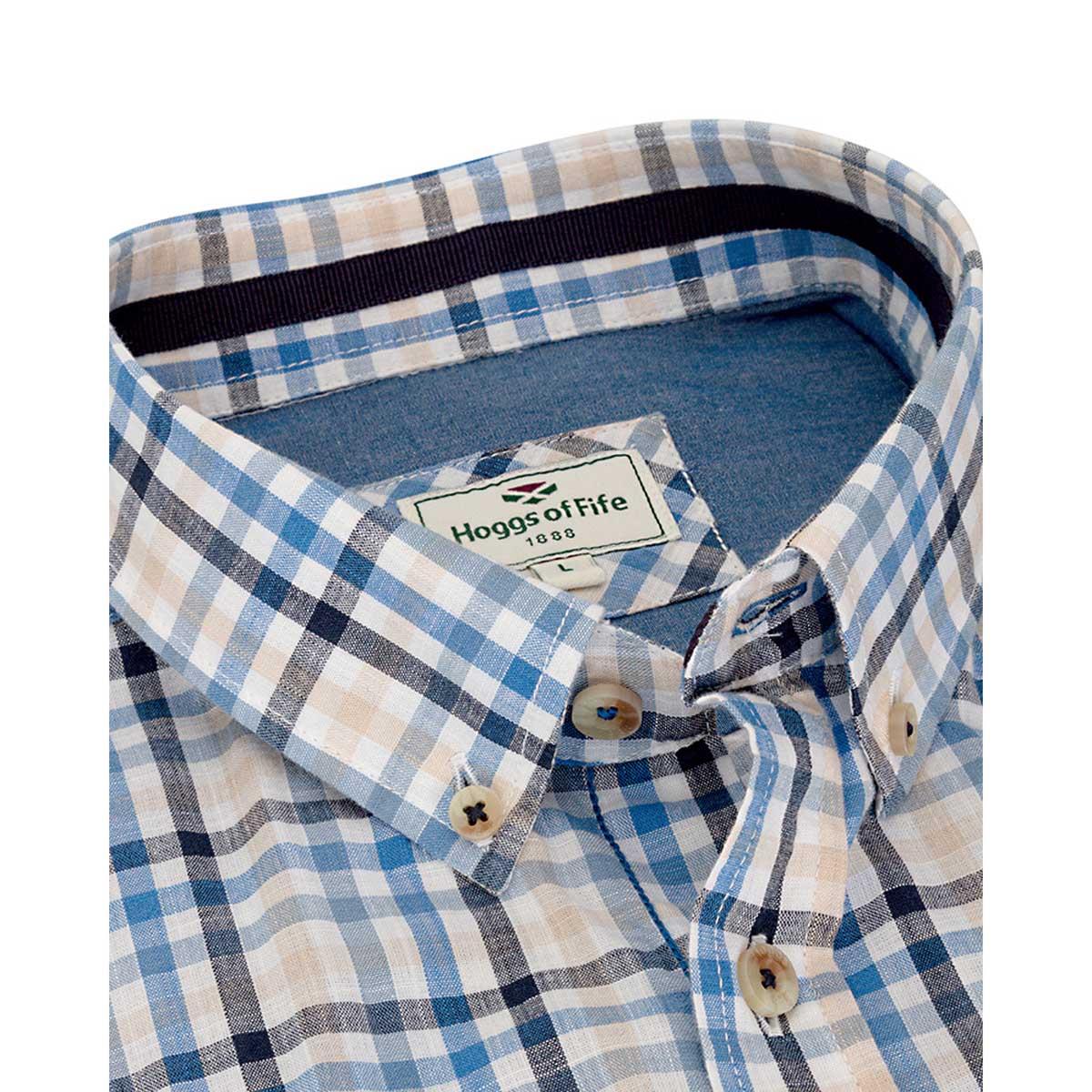 Blue/Corn Hoggs of Fife Mens Aberdour Short Sleeve Shirt Collar