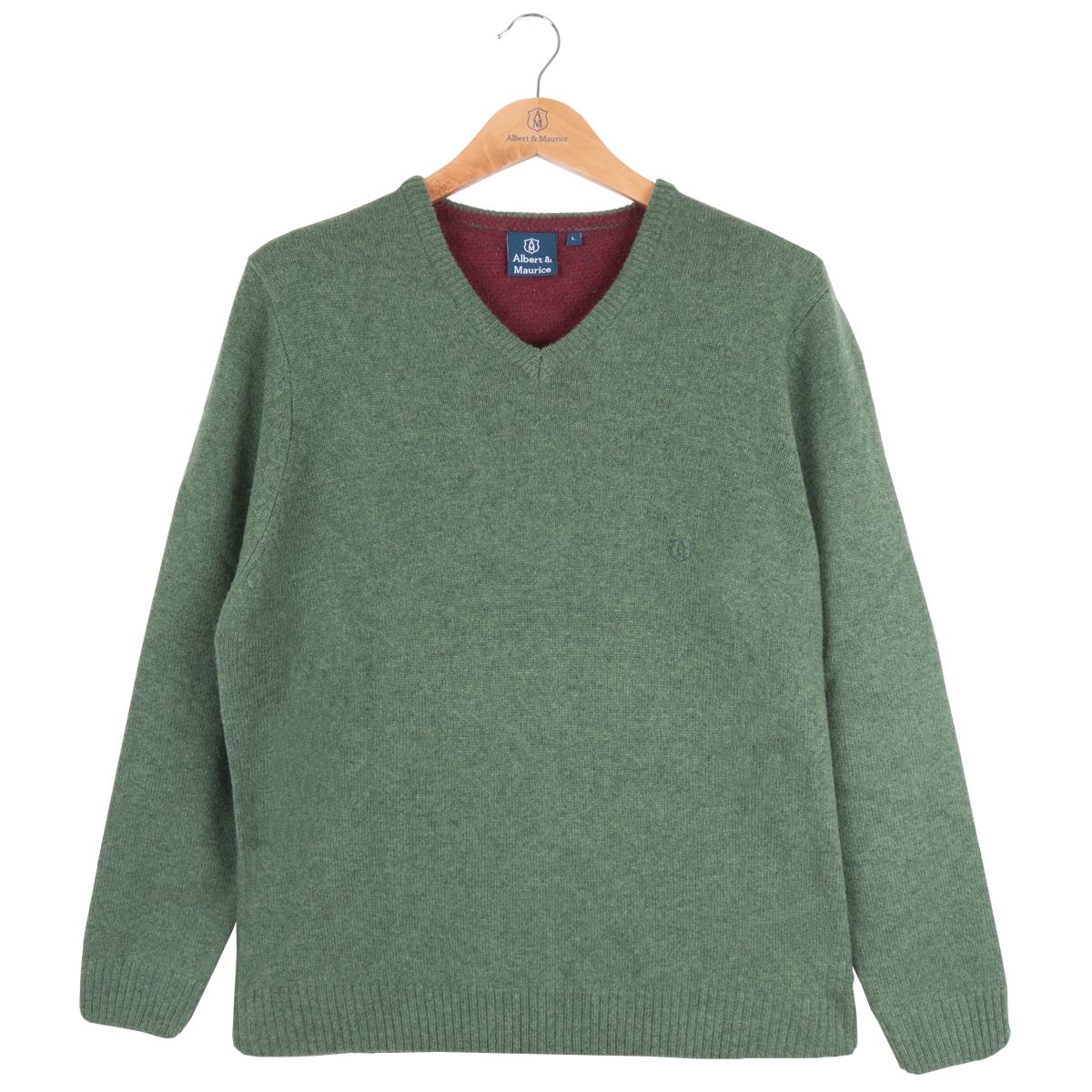 Albert and Maurice Eastnor Sage Lambswool V Neck Jumper