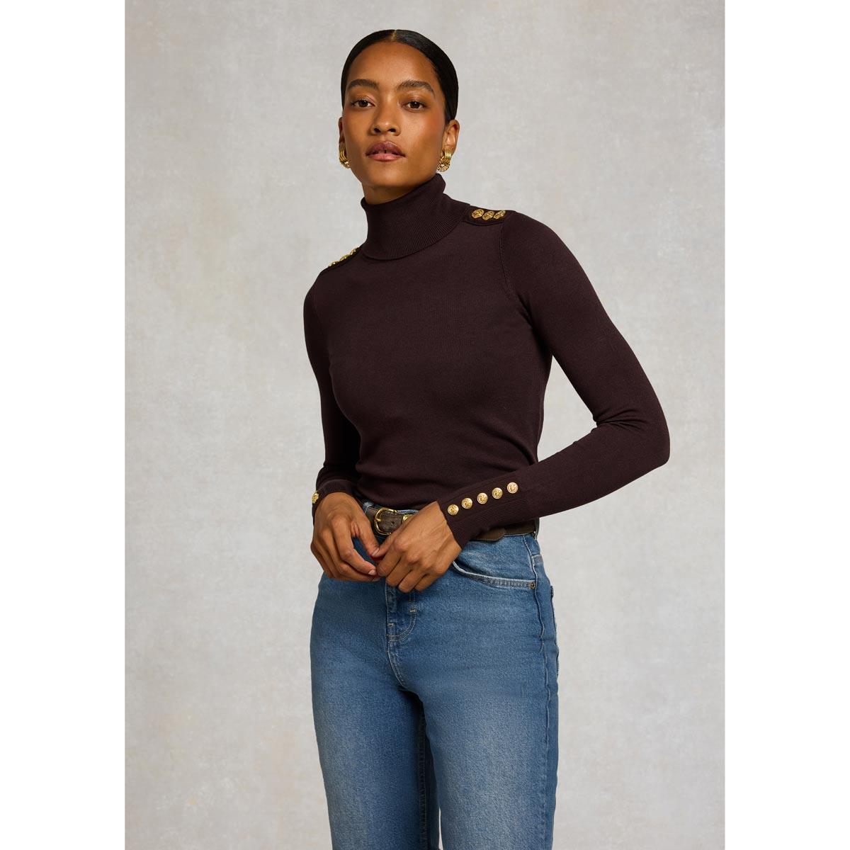 Holland Cooper Womens Buttoned Knit Roll Neck