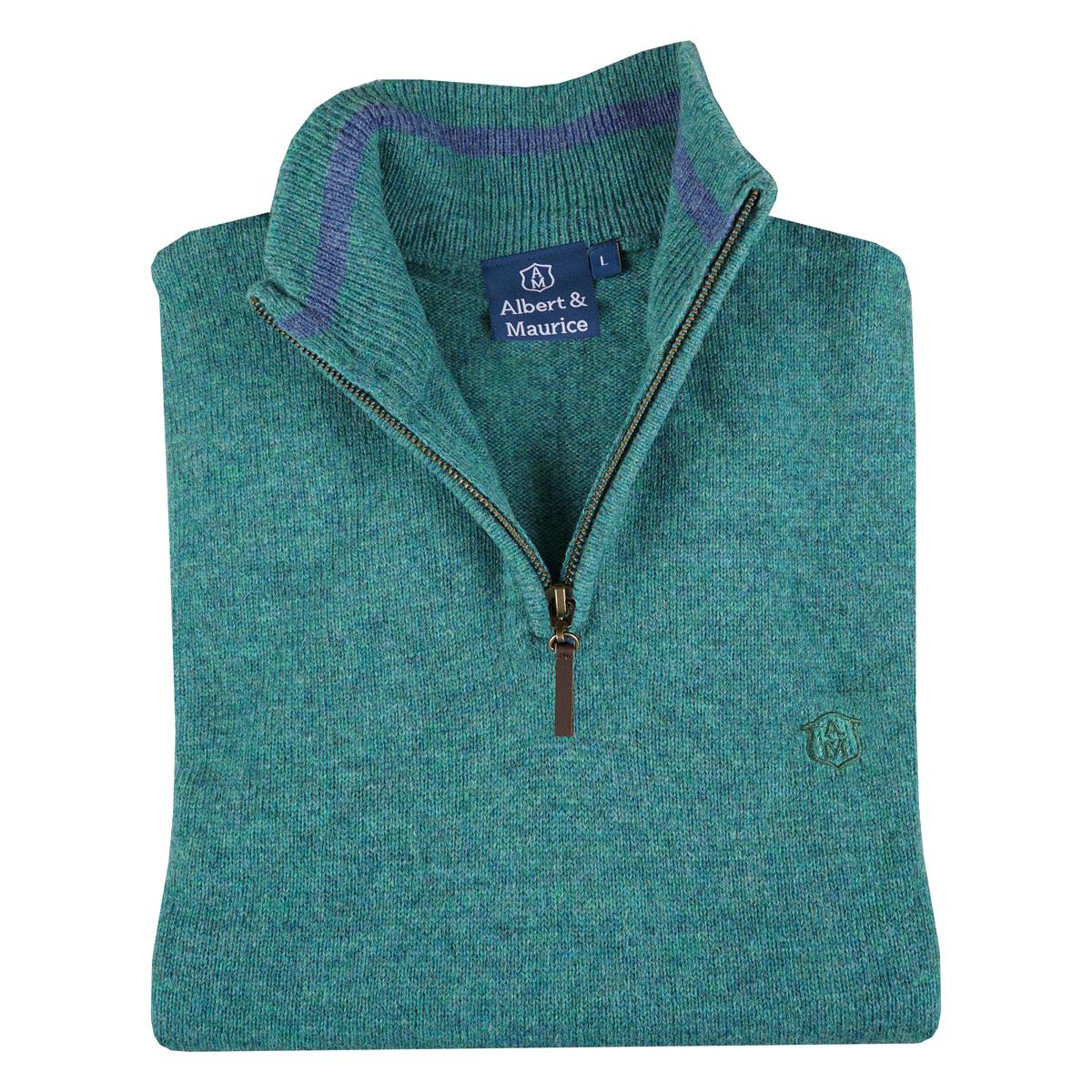 Seafoam  Albert and Maurice Netherton Seafoam Teal Lambswool Zip Neck