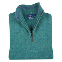 Seafoam  Albert and Maurice Netherton Seafoam Teal Lambswool Zip Neck
