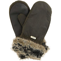Barbour Womens Wax With Fur Trim Mittens