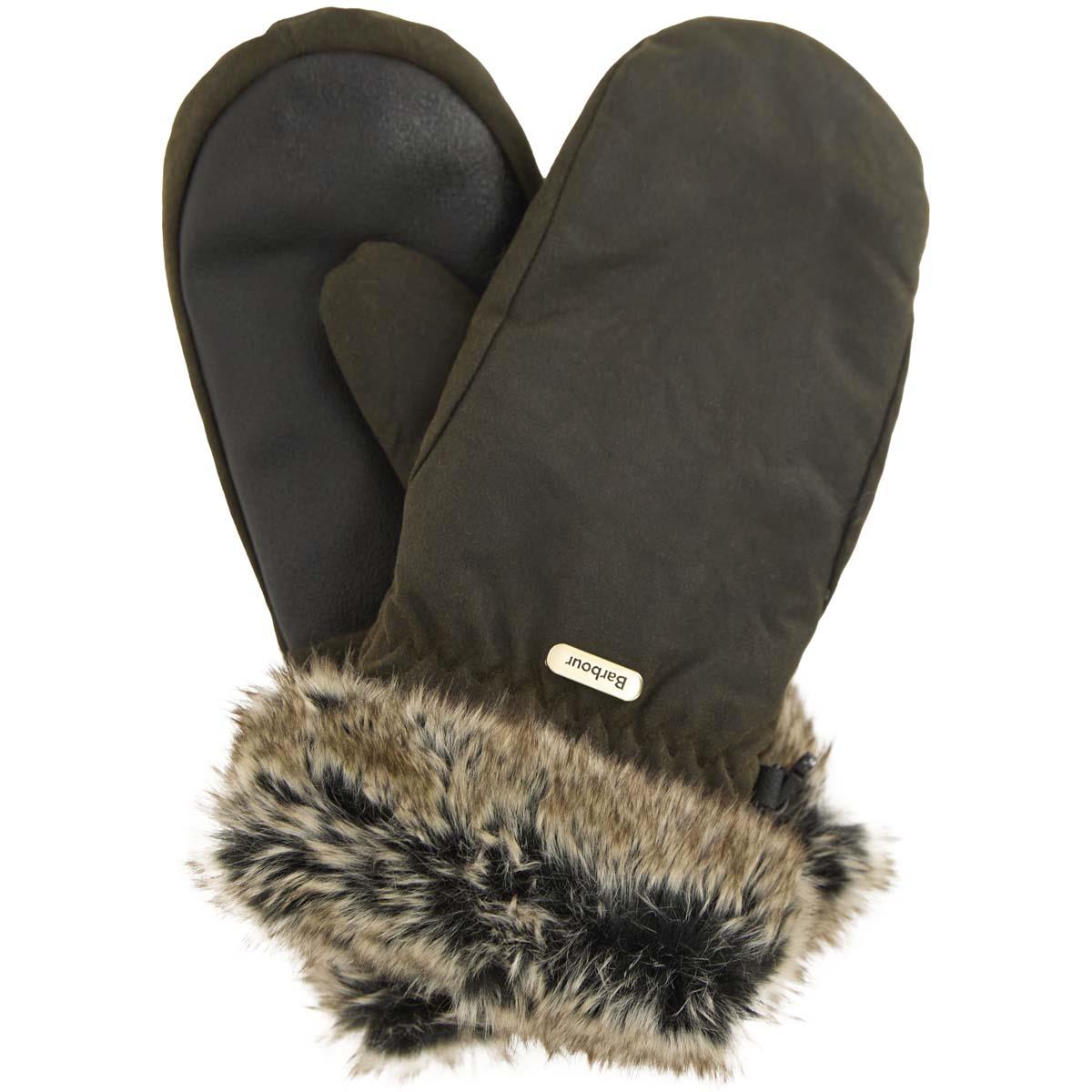 Barbour Womens Wax With Fur Trim Mittens