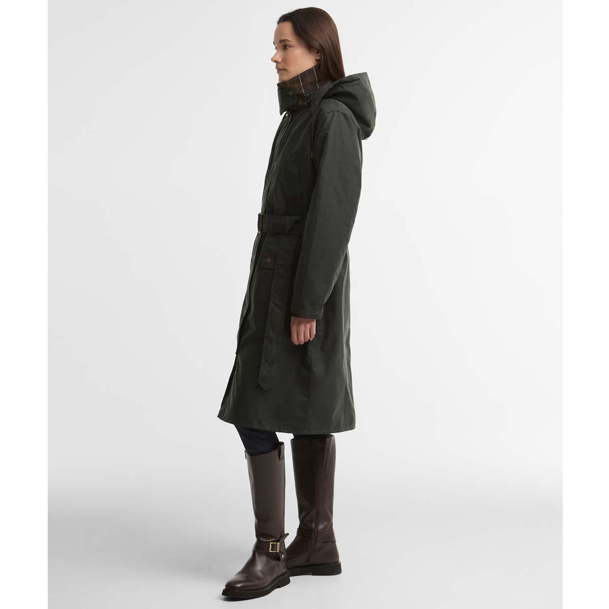Sage/Classic Barbour Womens Antoinette Wax Jacket On Model Side