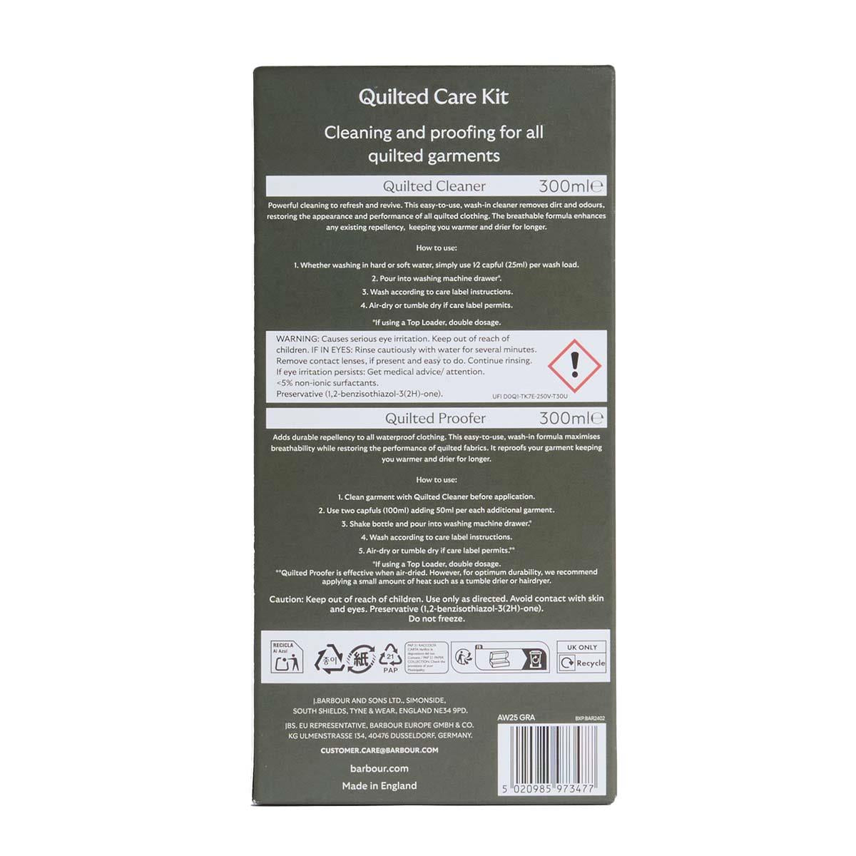 Barbour Quilted Jacket Care Kit back