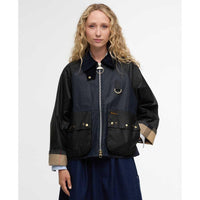 Royal Navy/Black/Dress Tartan Barbour Womens Kearton Wax Jacket Front