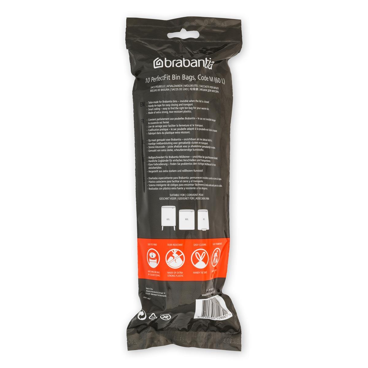 Code M Brabantia PerfectFit Bin Bags 10 Bags Per Roll Back of Pack