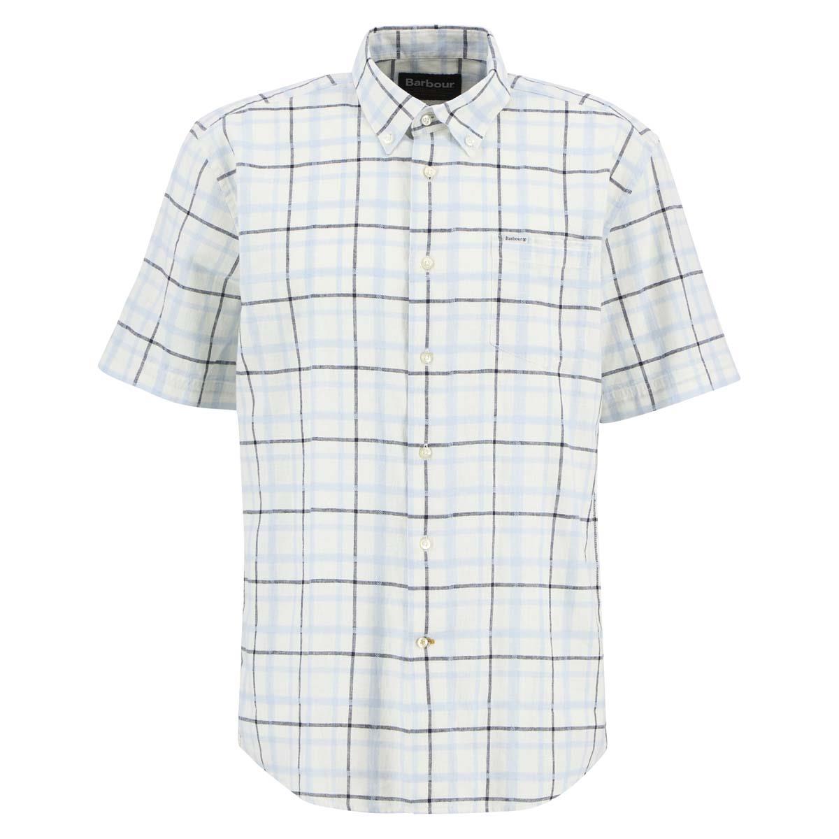 Heritage Blue Barbour Mens Glover Short Sleeve Linen Blend Regular Fit Shirt