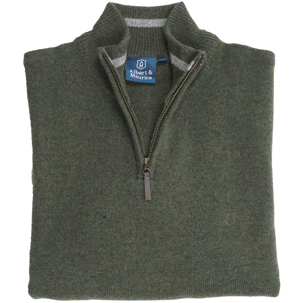 Albert and Maurice Netherton Zip Neck Lambswool Jumper Thyme