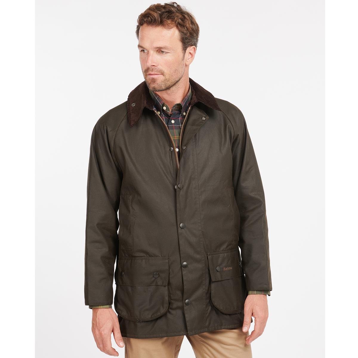 Olive Barbour Mens Classic Beaufort Wax Jacket On Model