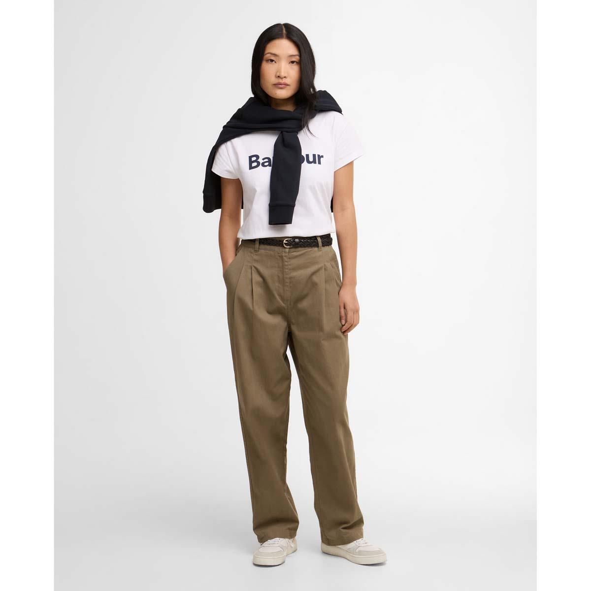 Dusky Green Barbour Womens Fern Trousers On Model