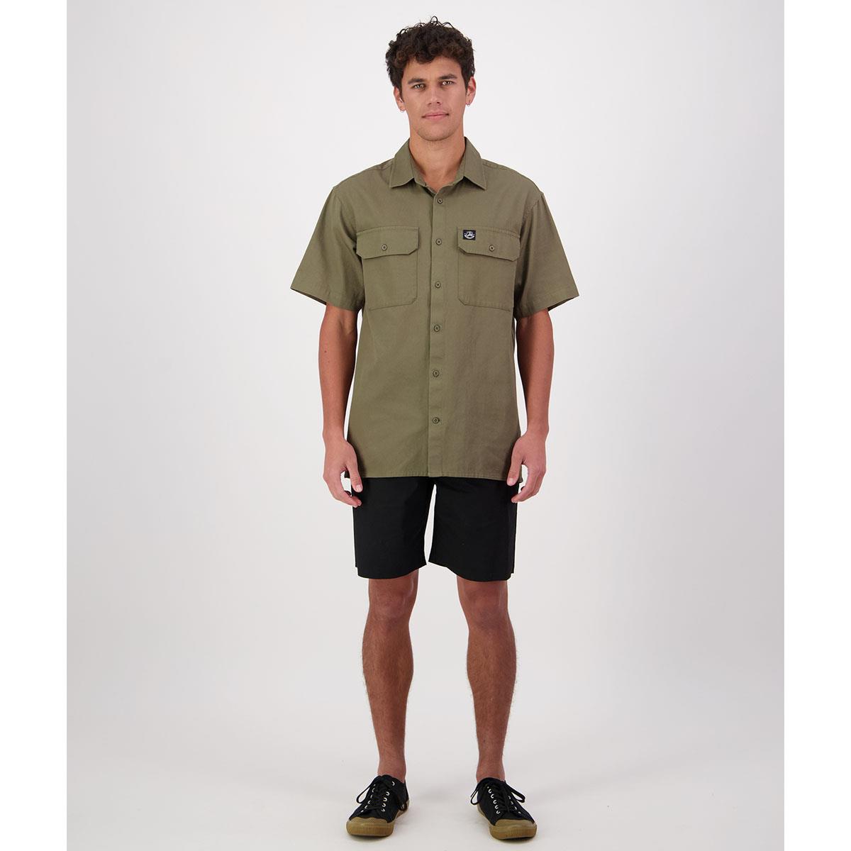 Clover Swanndri Mens Fundamentals S/S Work Shirt On Model