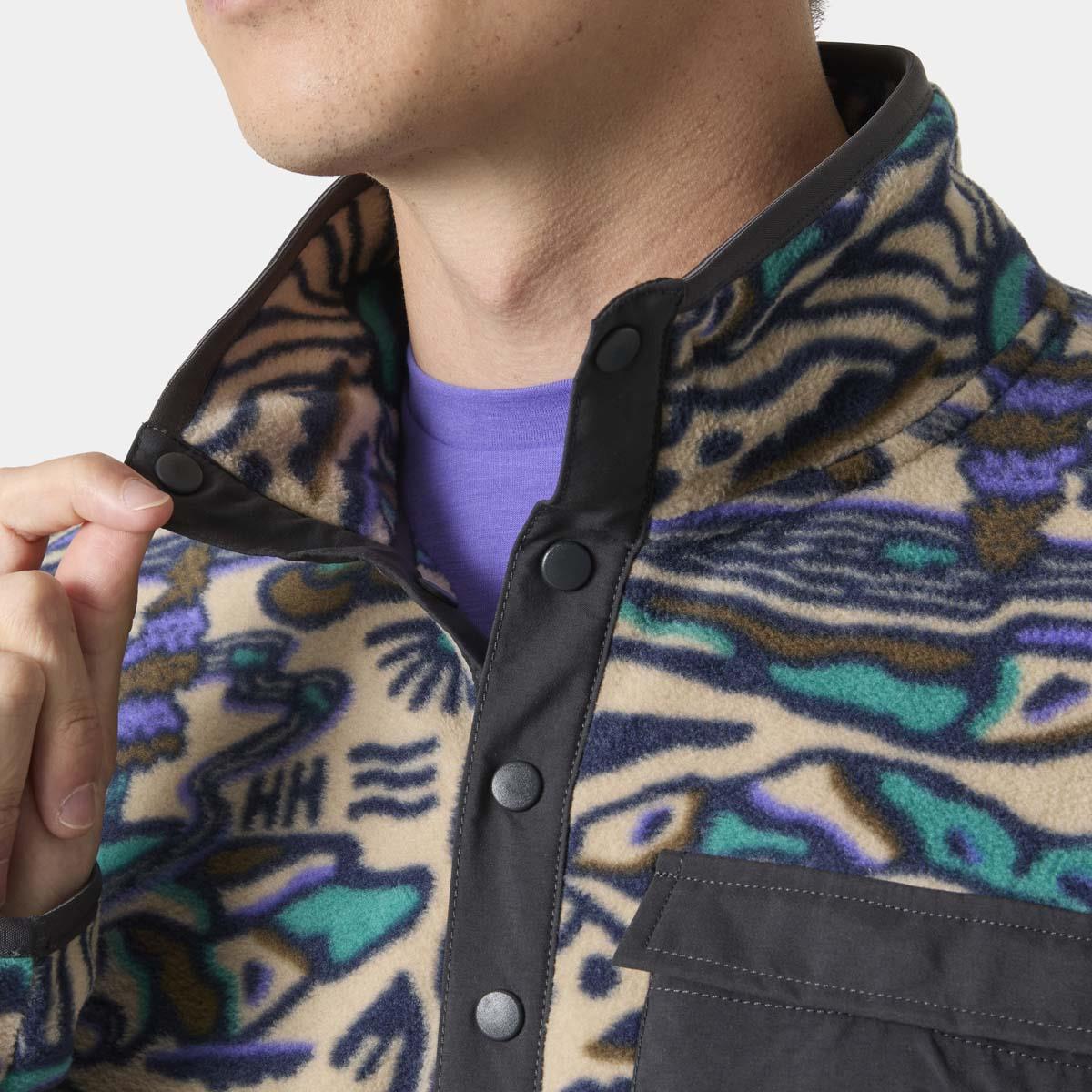 Khaki Rayco AOP Helly Hansen Mens Maridalen Printed Fleece COLLAR