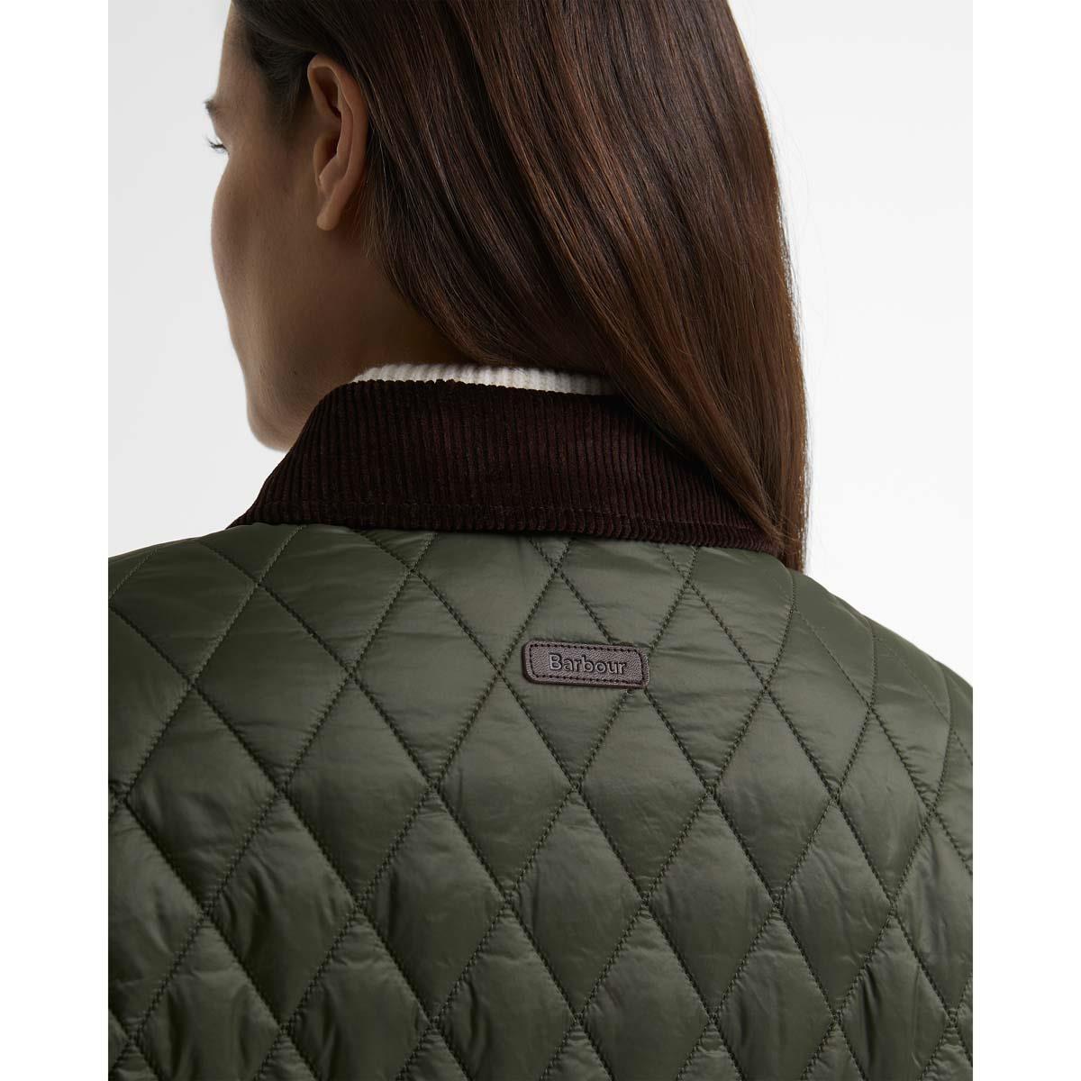 Olive/Shadow Classic Barbour Womens Mildred Quilted Cape Back Neck