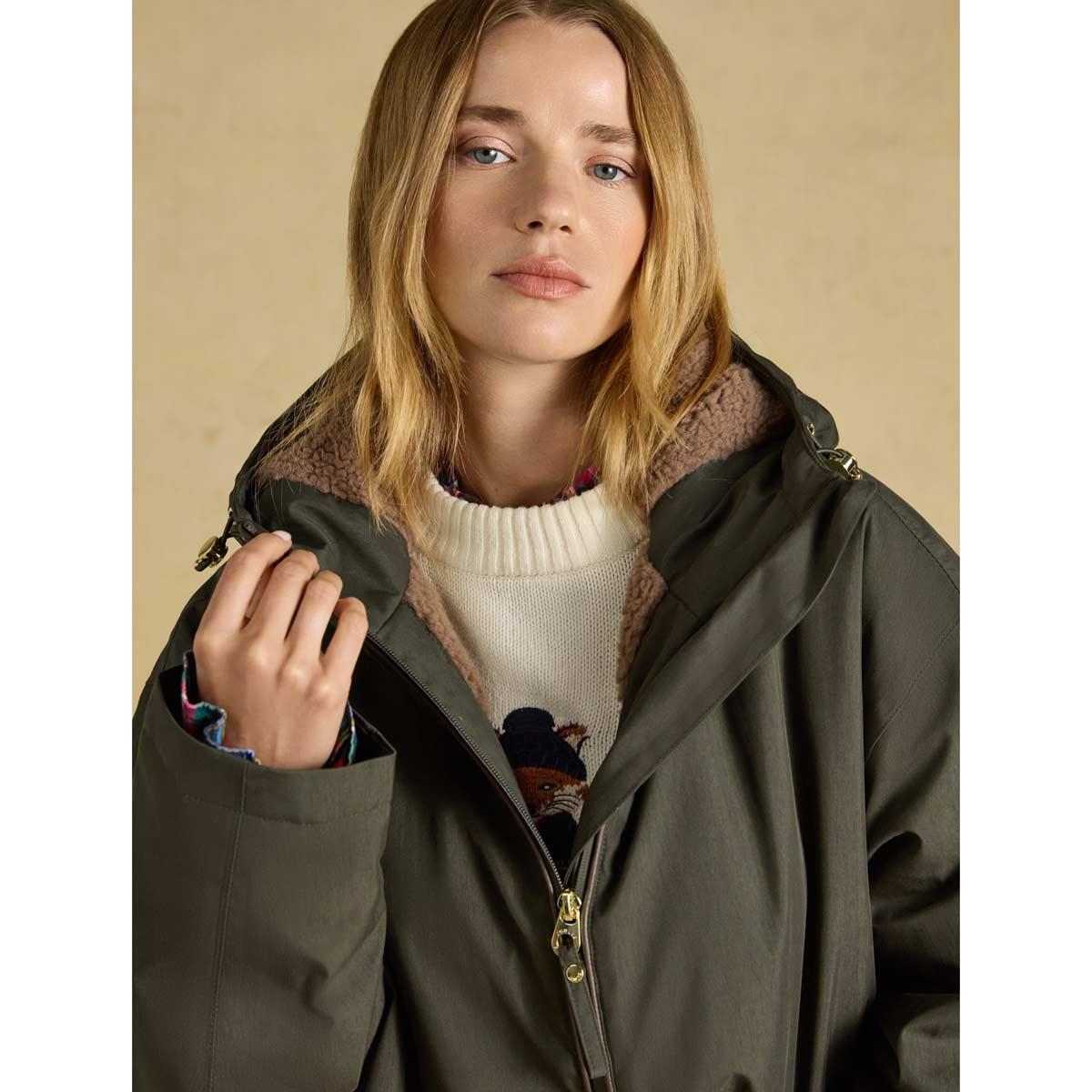Joules Womens Coverall Oversized Fleece Lined Waterproof Coat