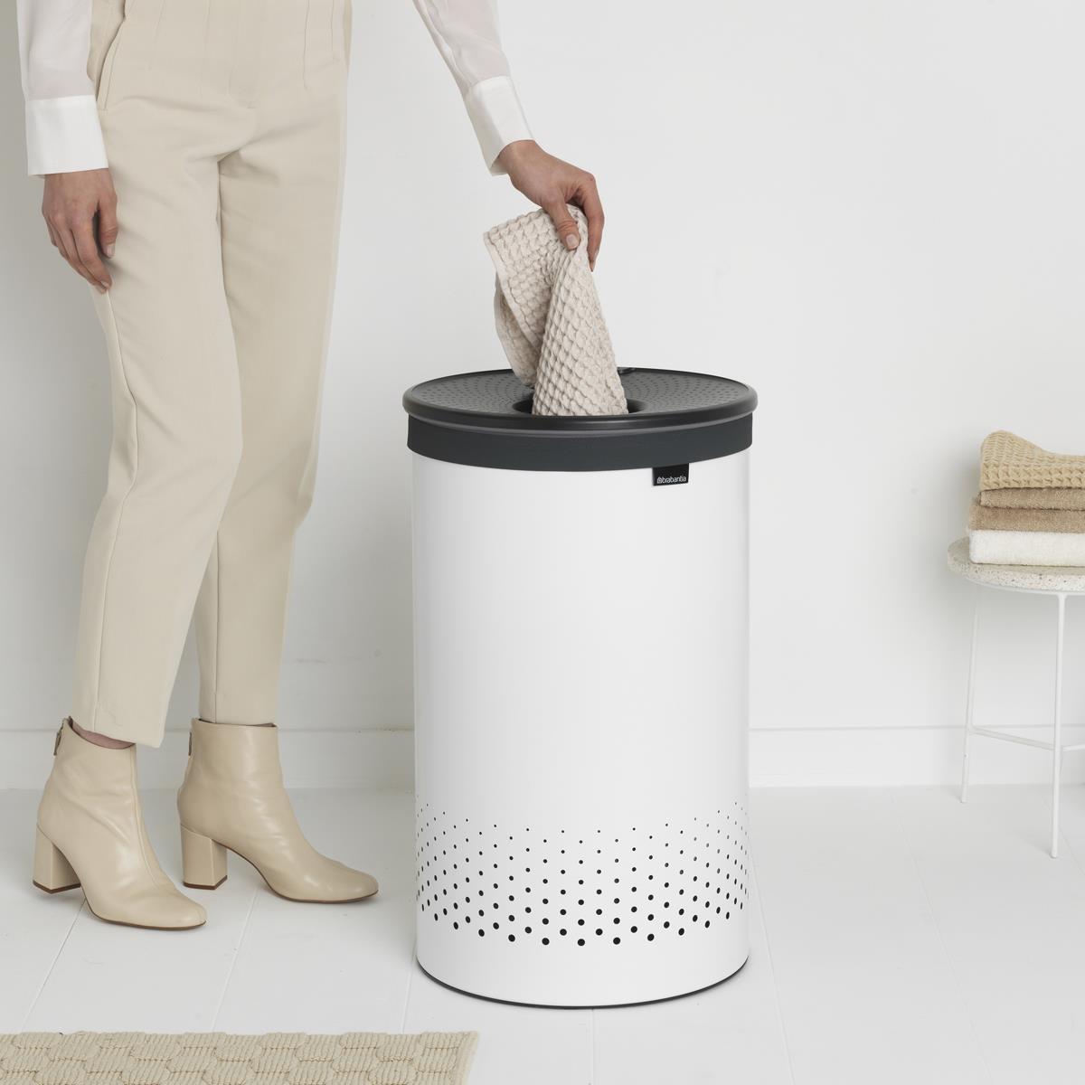 White Brabantia Laundry Bin Plastic Lid 60 Litre Lifestyle