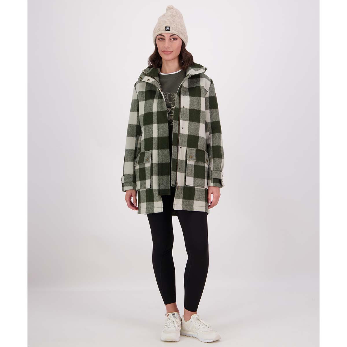 Limestone Check Swanndri Annmore Wool Overcoat ON MODEL