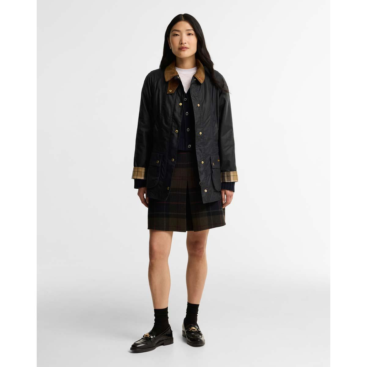 Navy/Birchwood Barbour Womens Icons Beadnell Wax Jacket ON MODEL