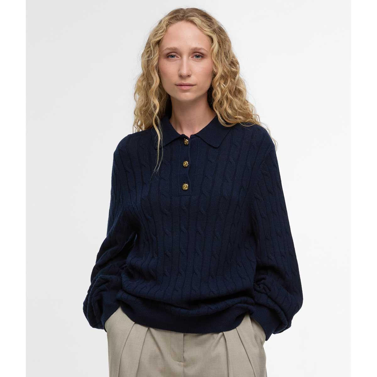 Navy Barbour Womens Evie Knitted Jumper Front