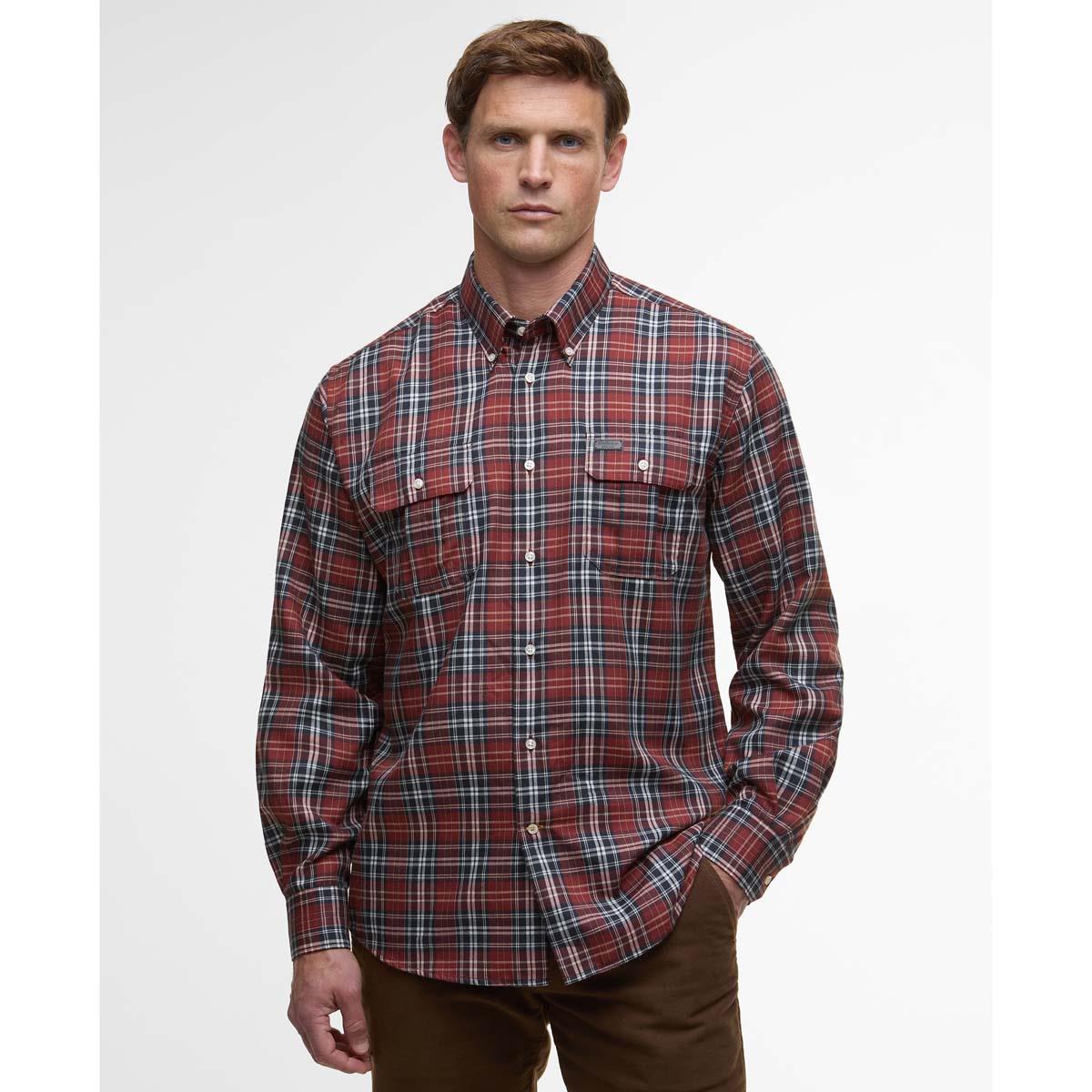Fired Brick Barbour Mens Saldon Thermo Weave Regular Checked Shirt Front