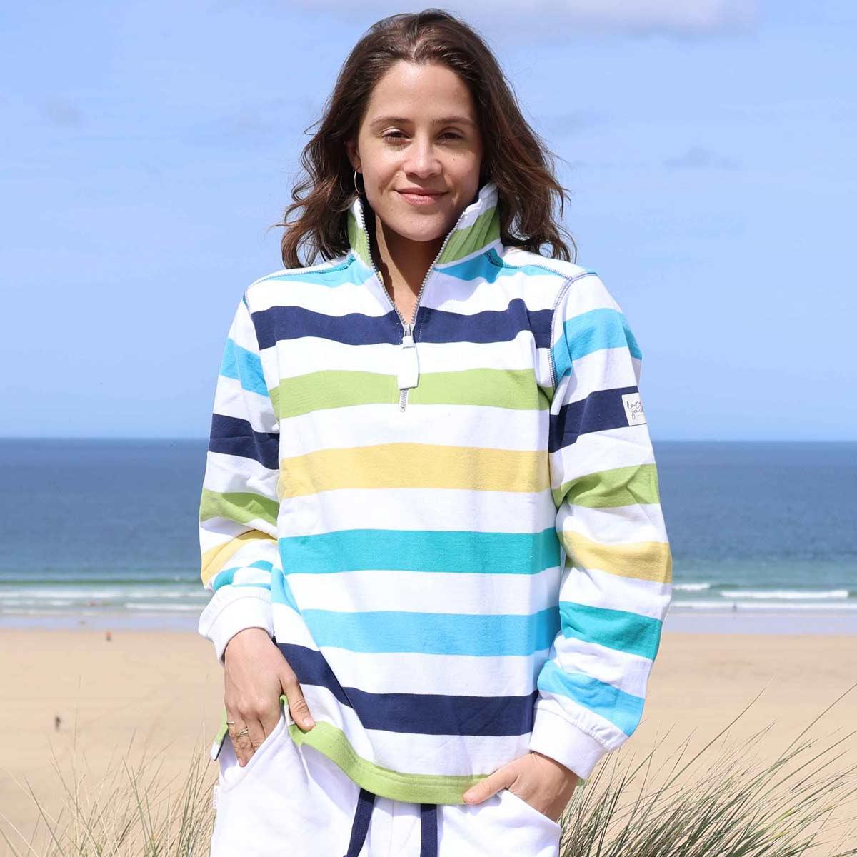 Lazy Jacks Womens LJ35 Stripe 1/4 Zip Sweatshirt