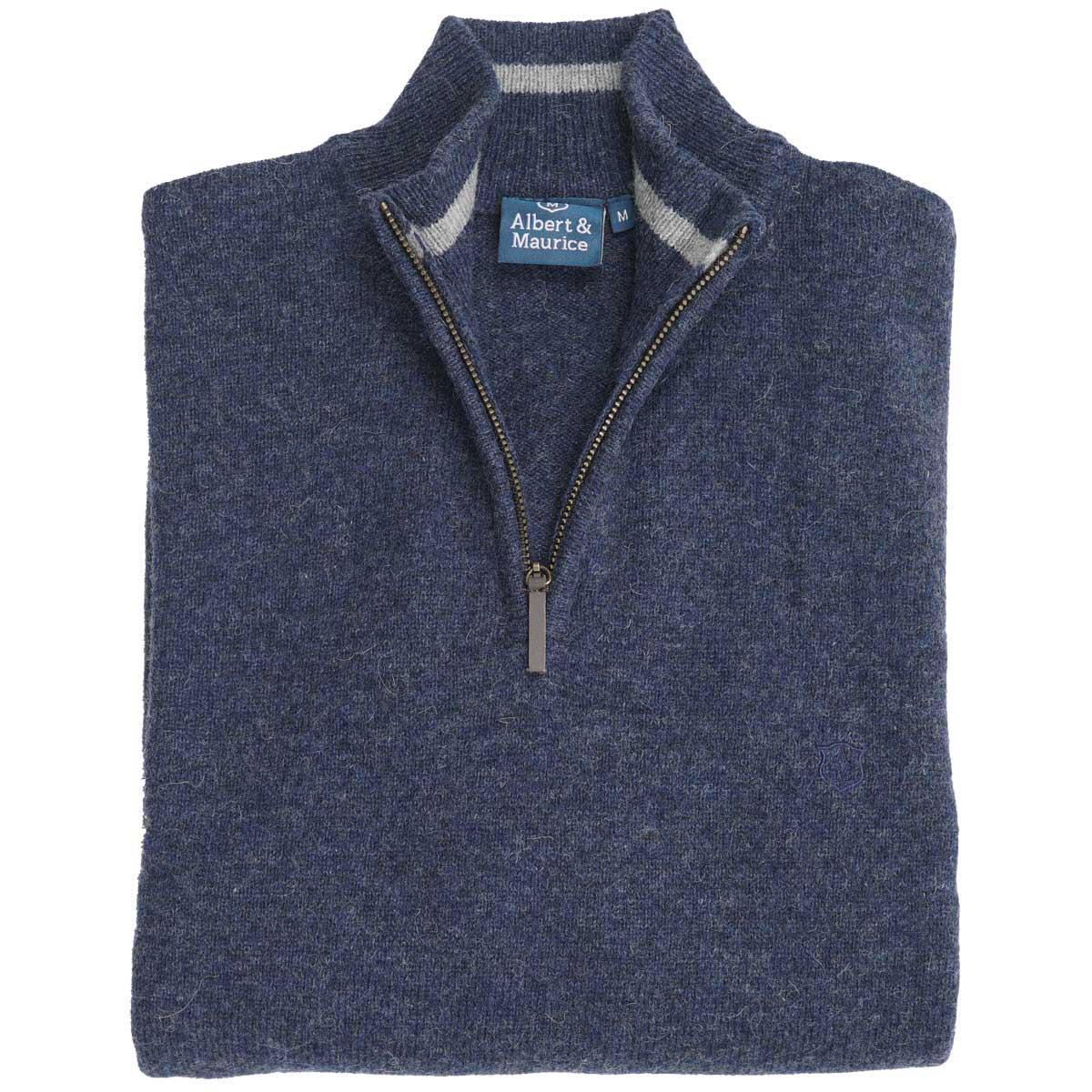 Albert and Maurice Netherton Zip Neck Lambswool Jumper Dark Navy