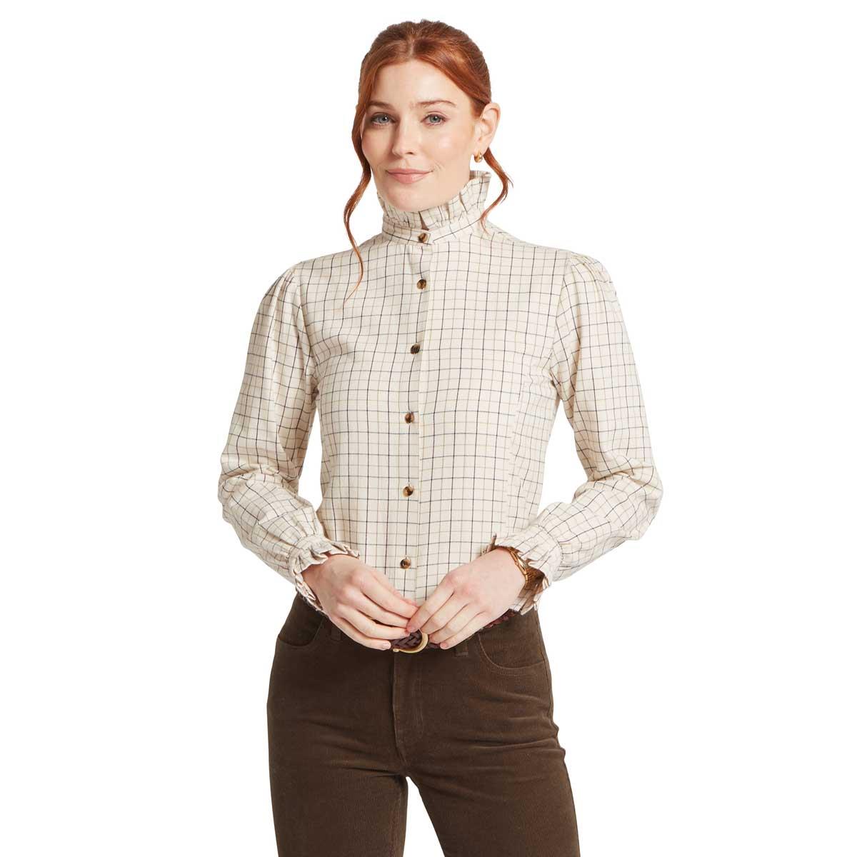 Beetroot Check Schoffel Womens Sheringham Shirt On Model