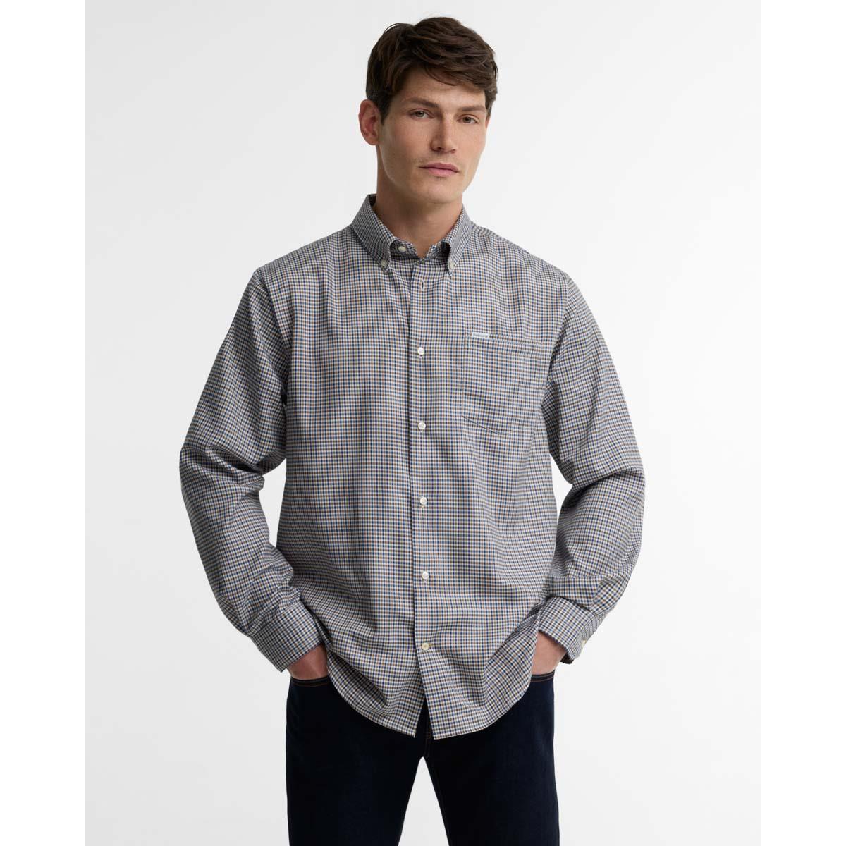 Deep Blue Barbour Mens Barnard Thermo Weave Regular Fit Check FRONT