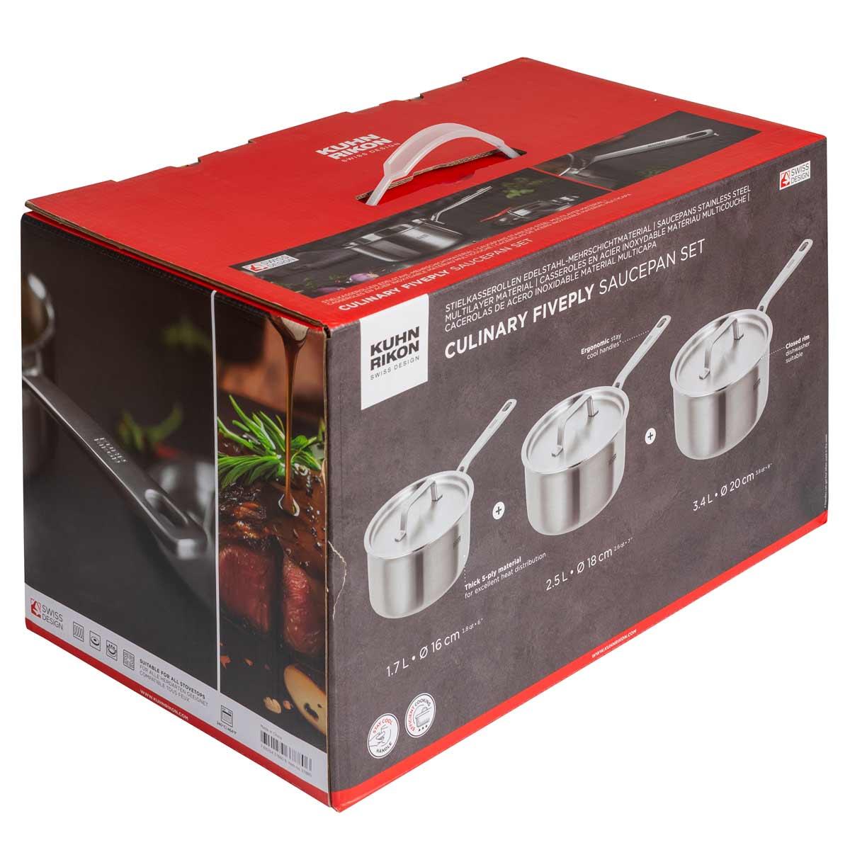 Kuhn Rikon Culinary Fiveply 3 Piece Saucepan Set Boxed