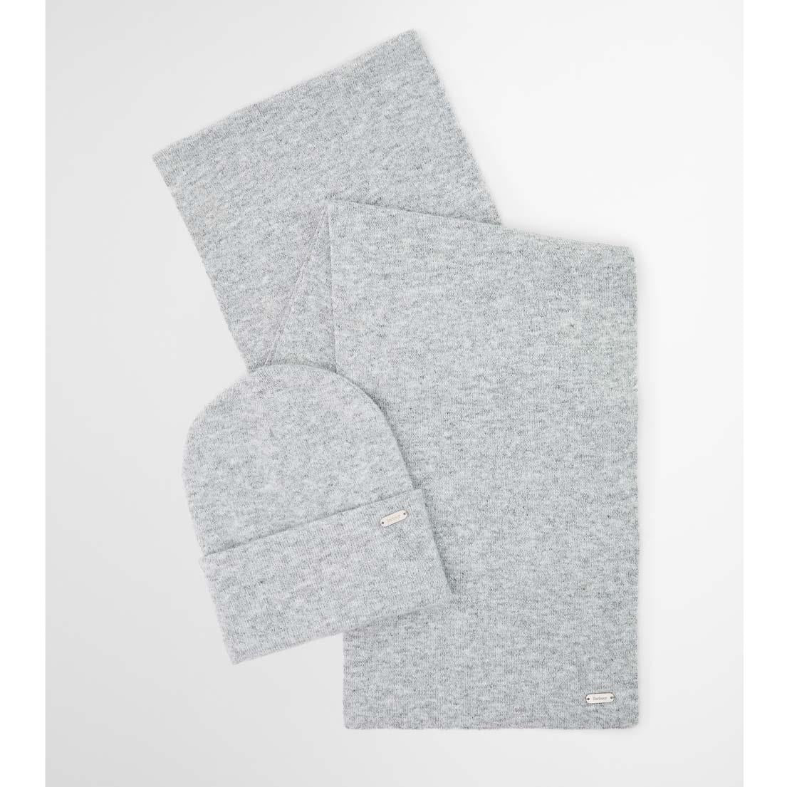 Light Grey Barbour Womens Beanie and Scarf