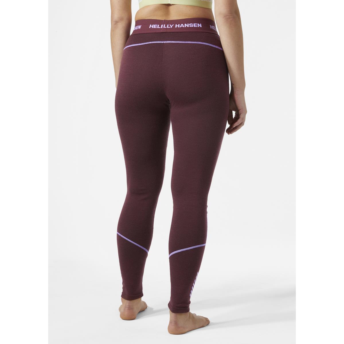 Hickory Helly Hansen Womens Merino Midweight Base Layer Pants On Model Rear
