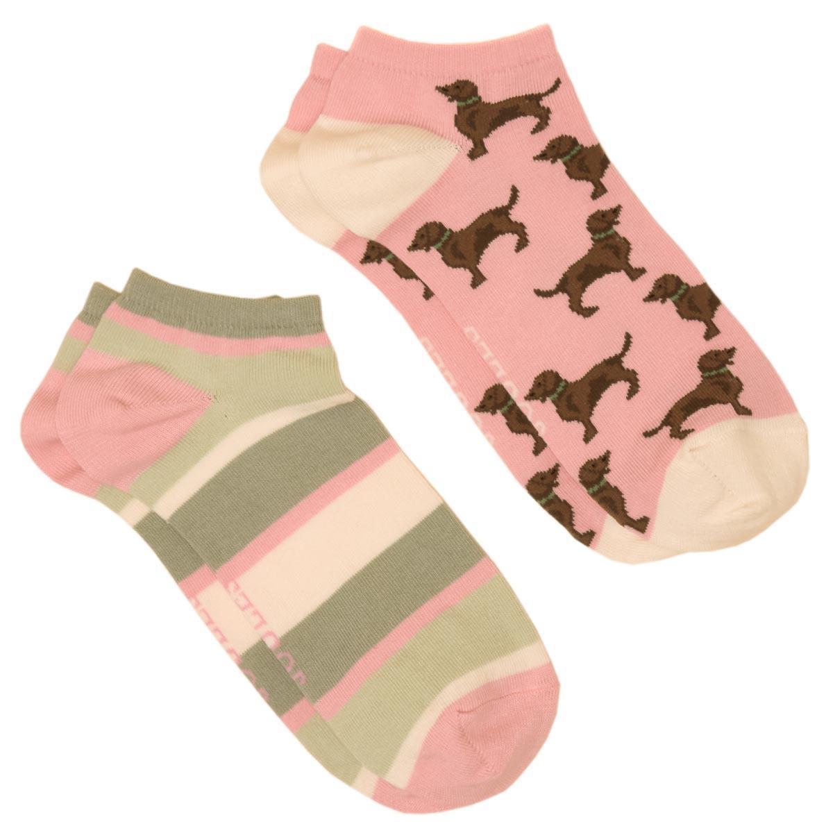 Pink/Green Joules Womens Rilla Set of Two Trainer Socks