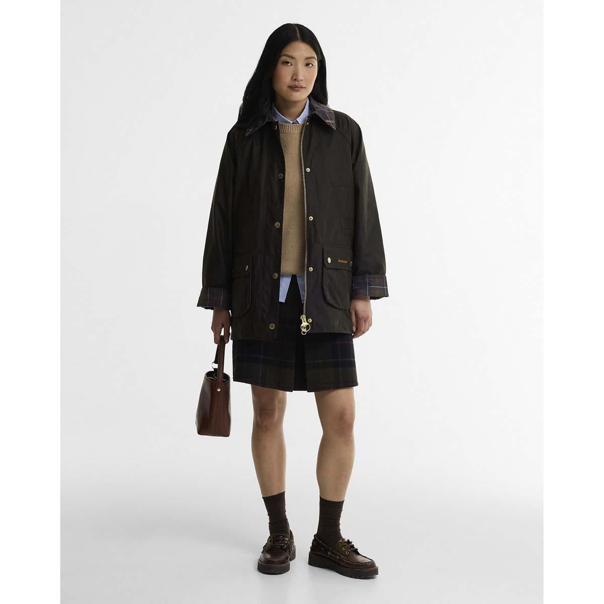 OLIVE Barbour Womens Icons Tartan Collar Modern Beadnell ON MODEL