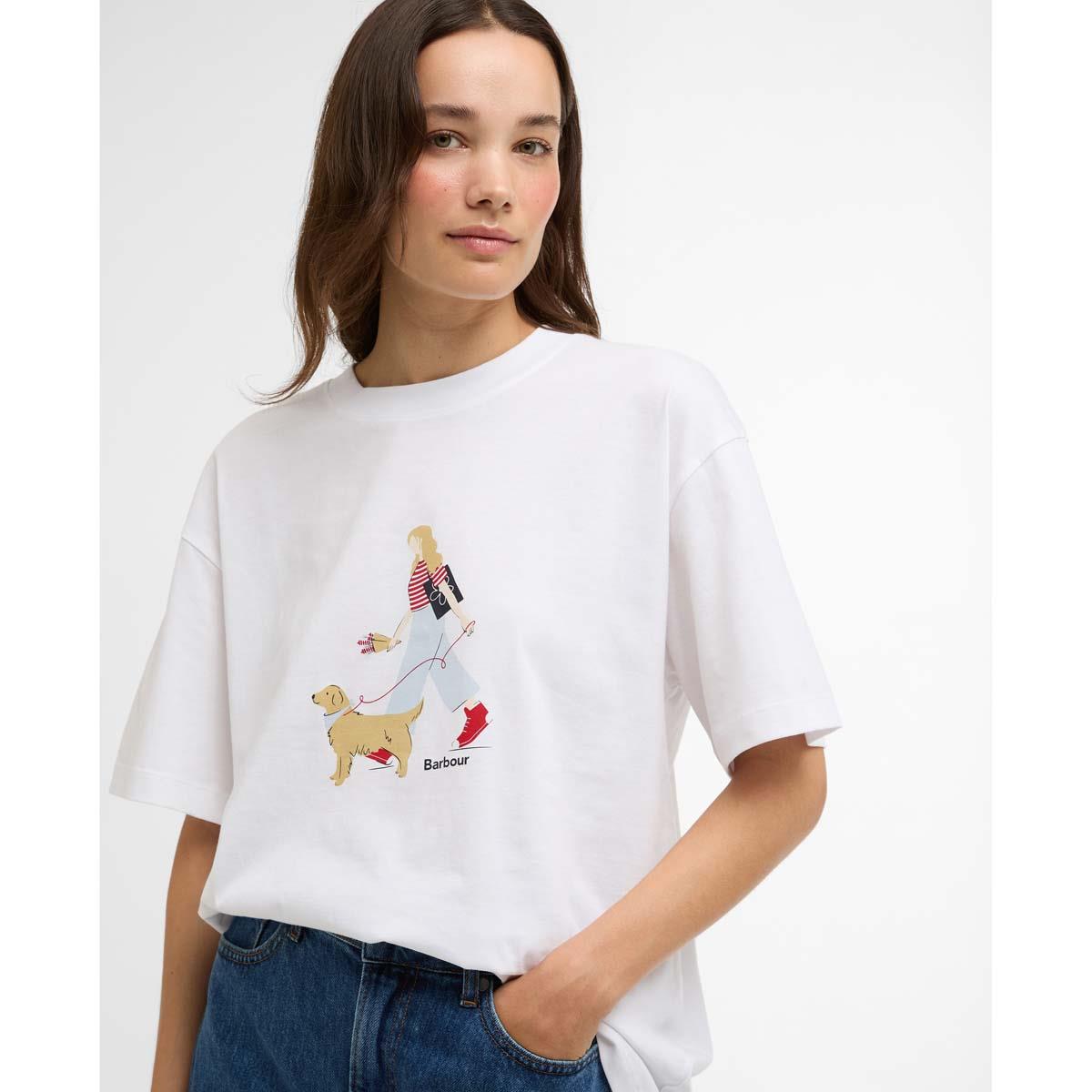 White Barbour Womens Derwent T-Shirt logo