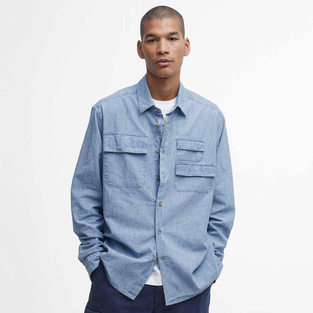 Chambray Barbour Mens Catterick Relaxed Fit Chambray Shirt Model Front