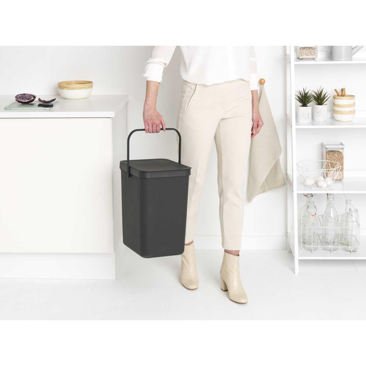 Dark Grey Brabantia Sort & Go Waste Bin 25 Litre Lifestyle Carried
