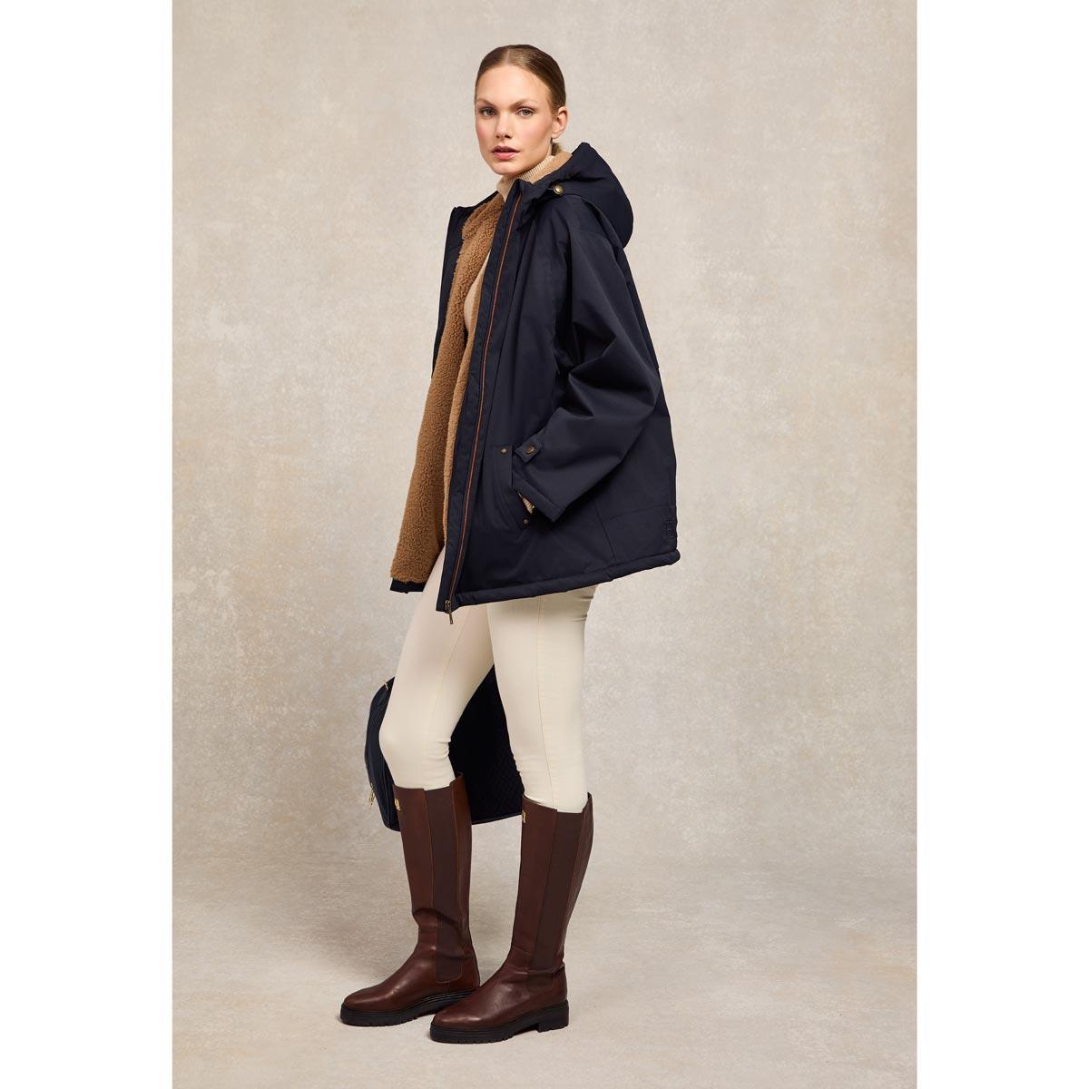 Ink Navy Holland Cooper Womens One Size Waterproof Jacket On Model Side