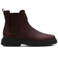 Dark Brown Leather Clarks Mens Badbury Easy Chelsea Boot Side View