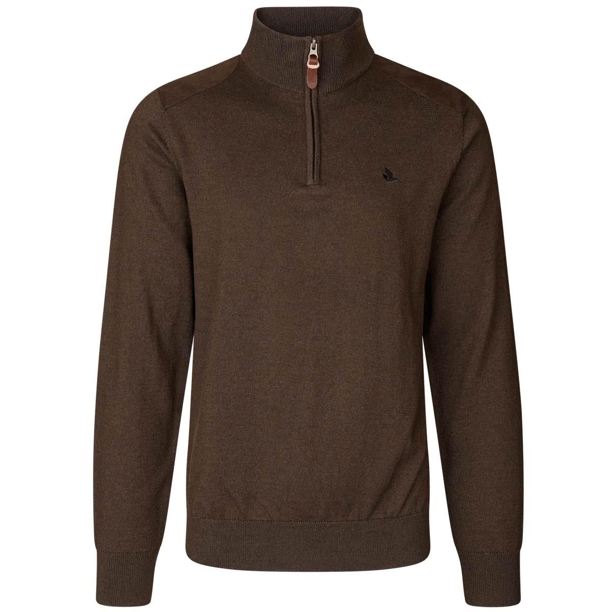 Dark Brown Seeland Mens Pine Half Zip Sweater