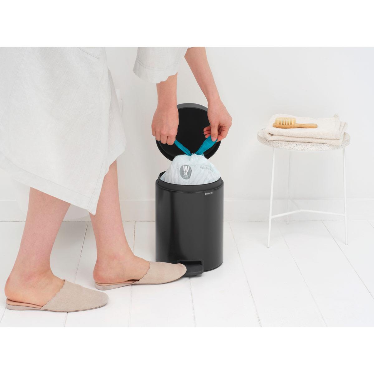Matt Black Brabantia newIcon Pedal Bin 5 Litre Plastic Bucket In Use