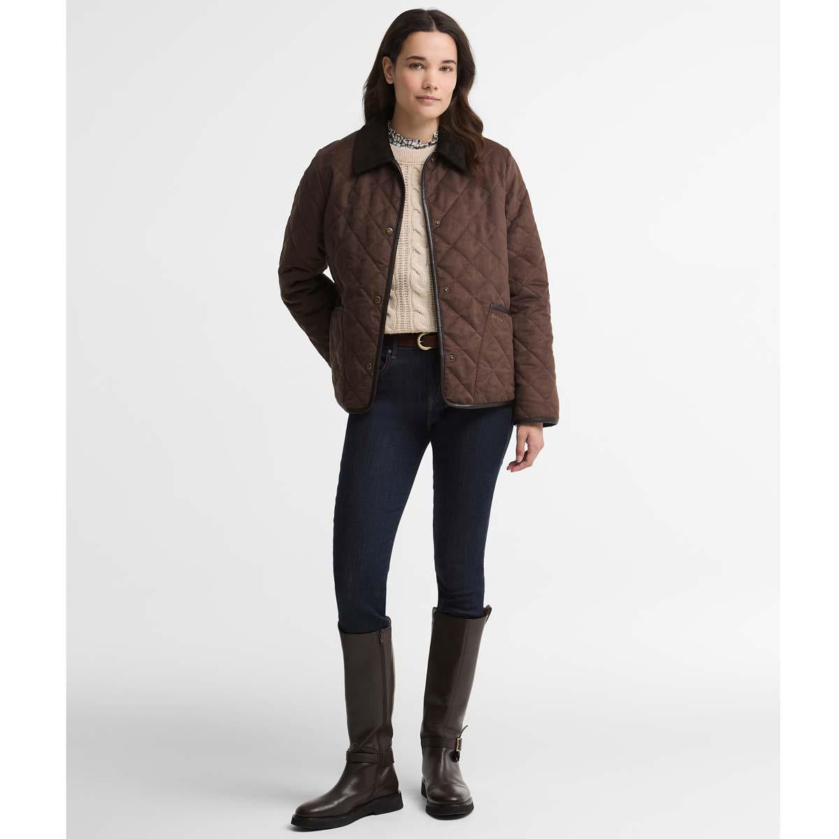 Dark Brown/Muted Barbour Womens Sonya Quilted Jacket On Model