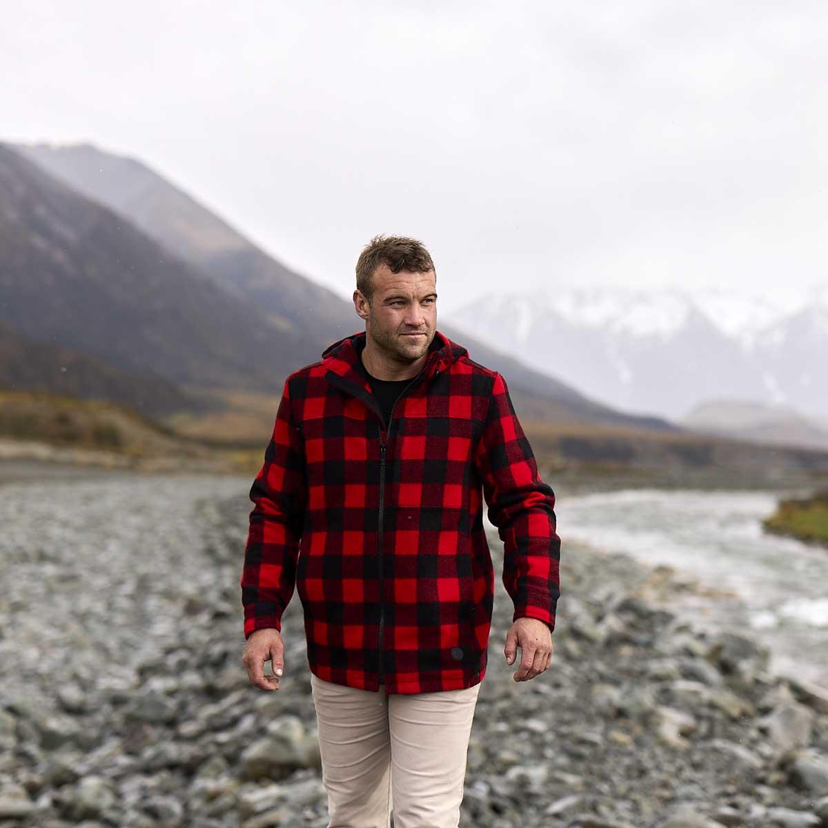 Black/Red Swanndri Mens Hudson Wool Hoody Lifestyle