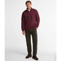 Dark Bordeaux Barbour Mens Fosse Half Zip Sweatshirt ON MODEL