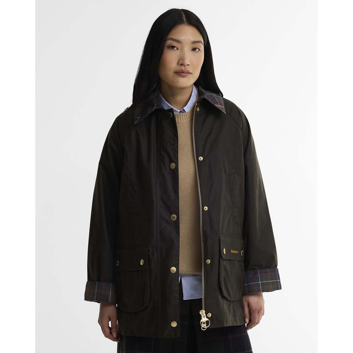 OLIVE Barbour Womens Icons Tartan Collar Modern Beadnell FRONT