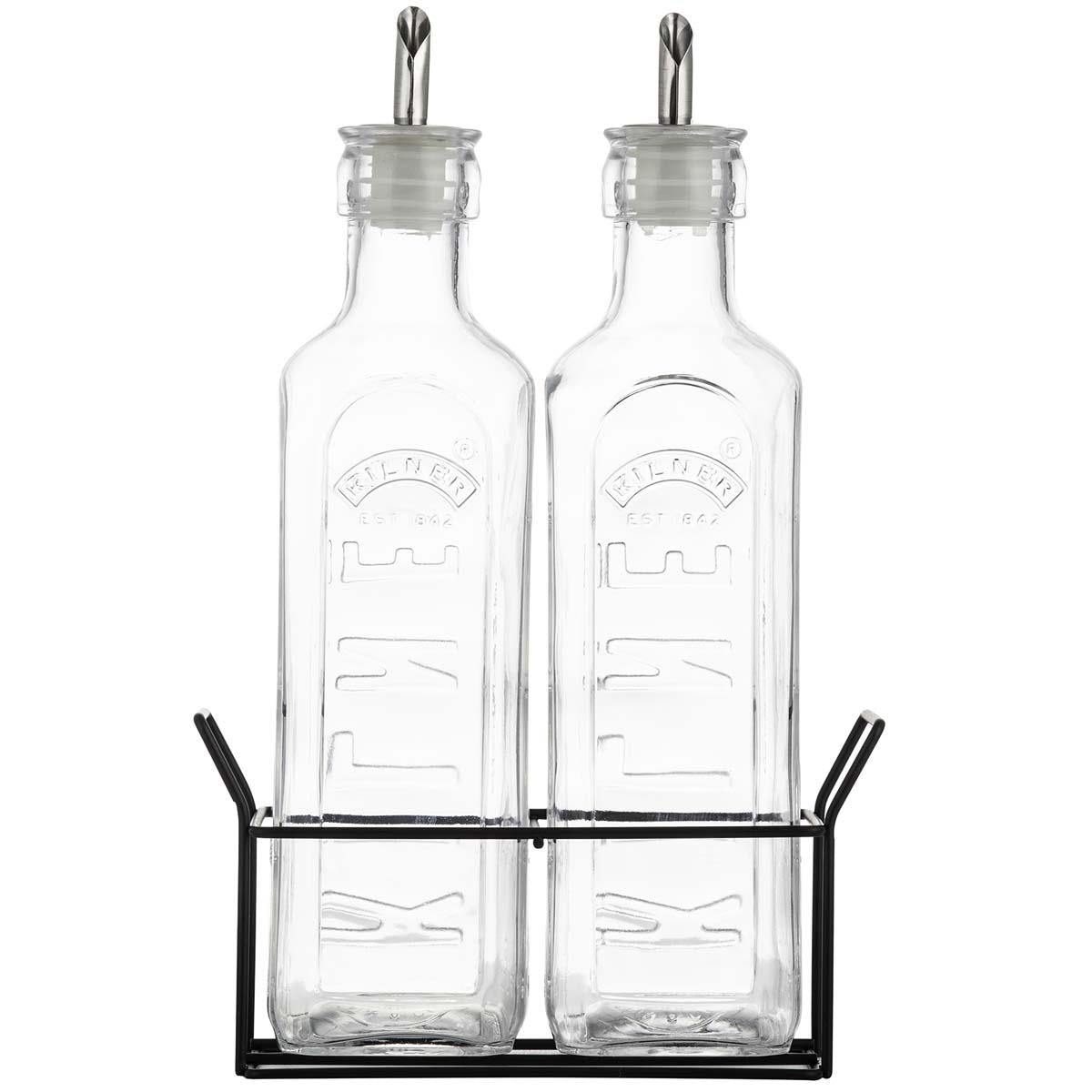 Kilner Set of 2 600ml Oil Bottles and Metal Rack