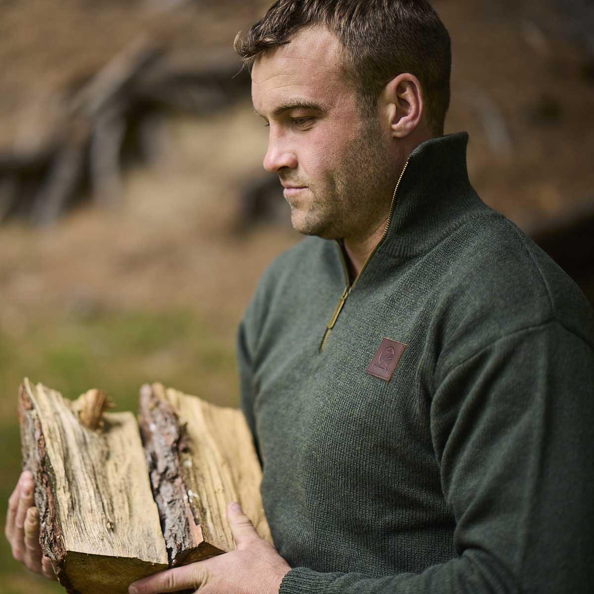 Olive Swanndri Mens Mariner Zip Neck Sweater Detail