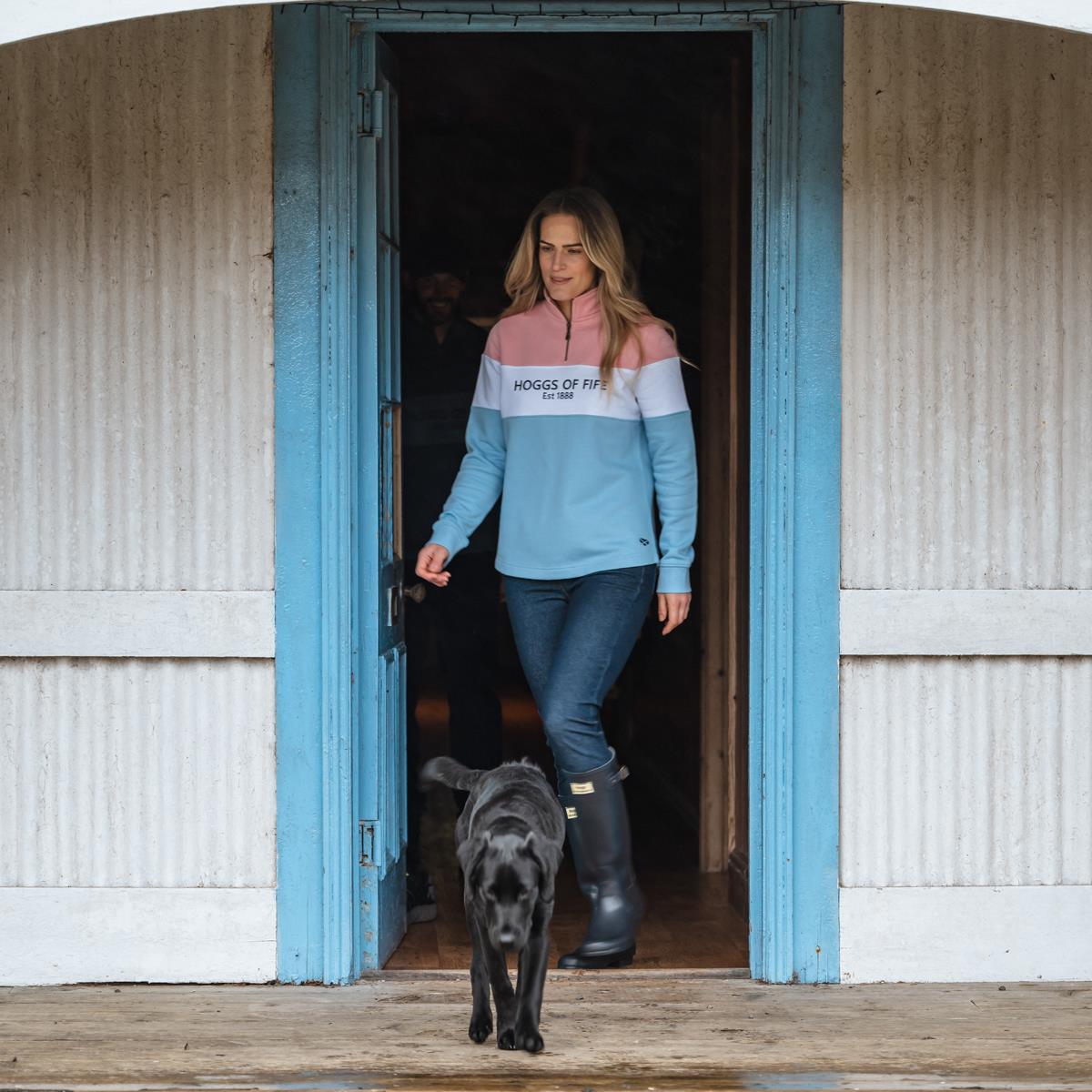 Pink/Blue Hoggs Of Fife Dumfries 1888 Ladies 1/4 Zip Sweatshirt Lifestyle
