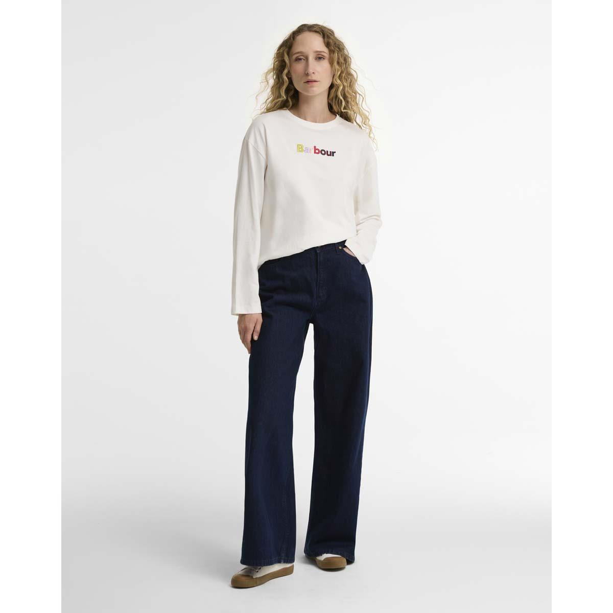 CLOUD Barbour Womens Amesbury Long Sleeve T-Shirt ON MODEL