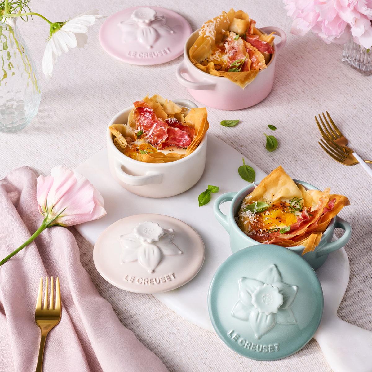 Le Creuset Stoneware Petite Casserole La Jardin Collection  in use